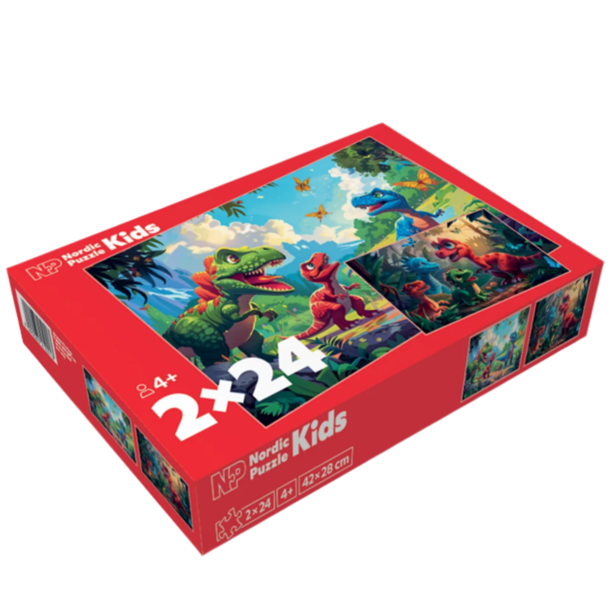 Puslespill 2x12 brikker :  Dinosaurer