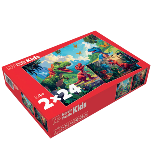 Puslespill 2x12 brikker :  Dinosaurer
